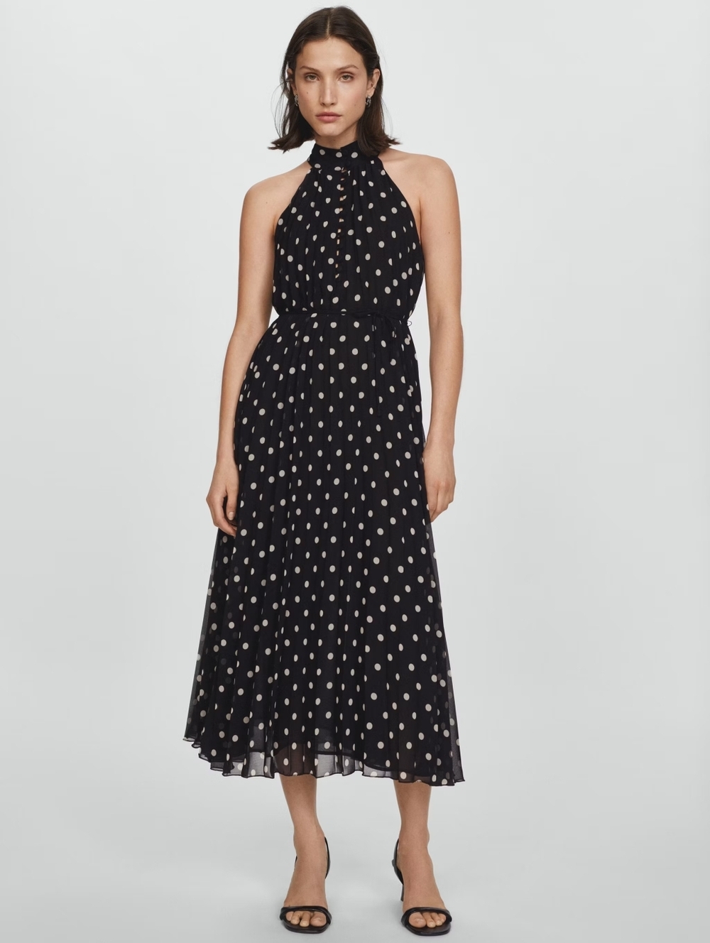 Mango Polka-dot pleated dress
